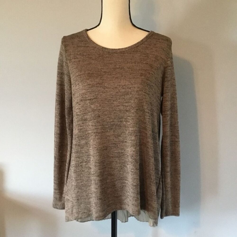 Larry Levine Women’s Brown Long Sleeve Sweater With Open Pleated Sheer Back M - Picture 3 of 7